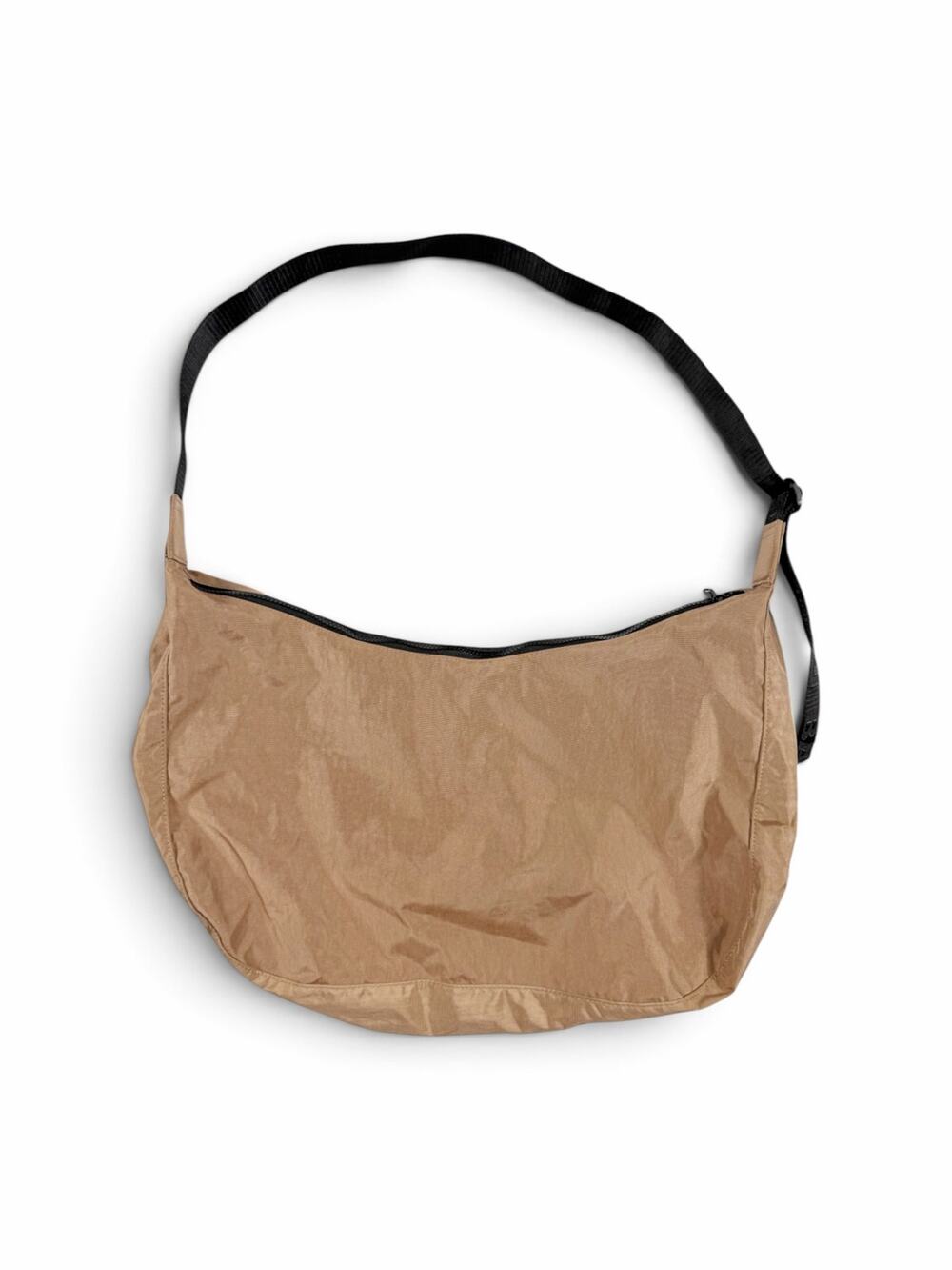 BAGGU Large Nylon Crescent Bag Tan Black Adjustable Logo Strap
